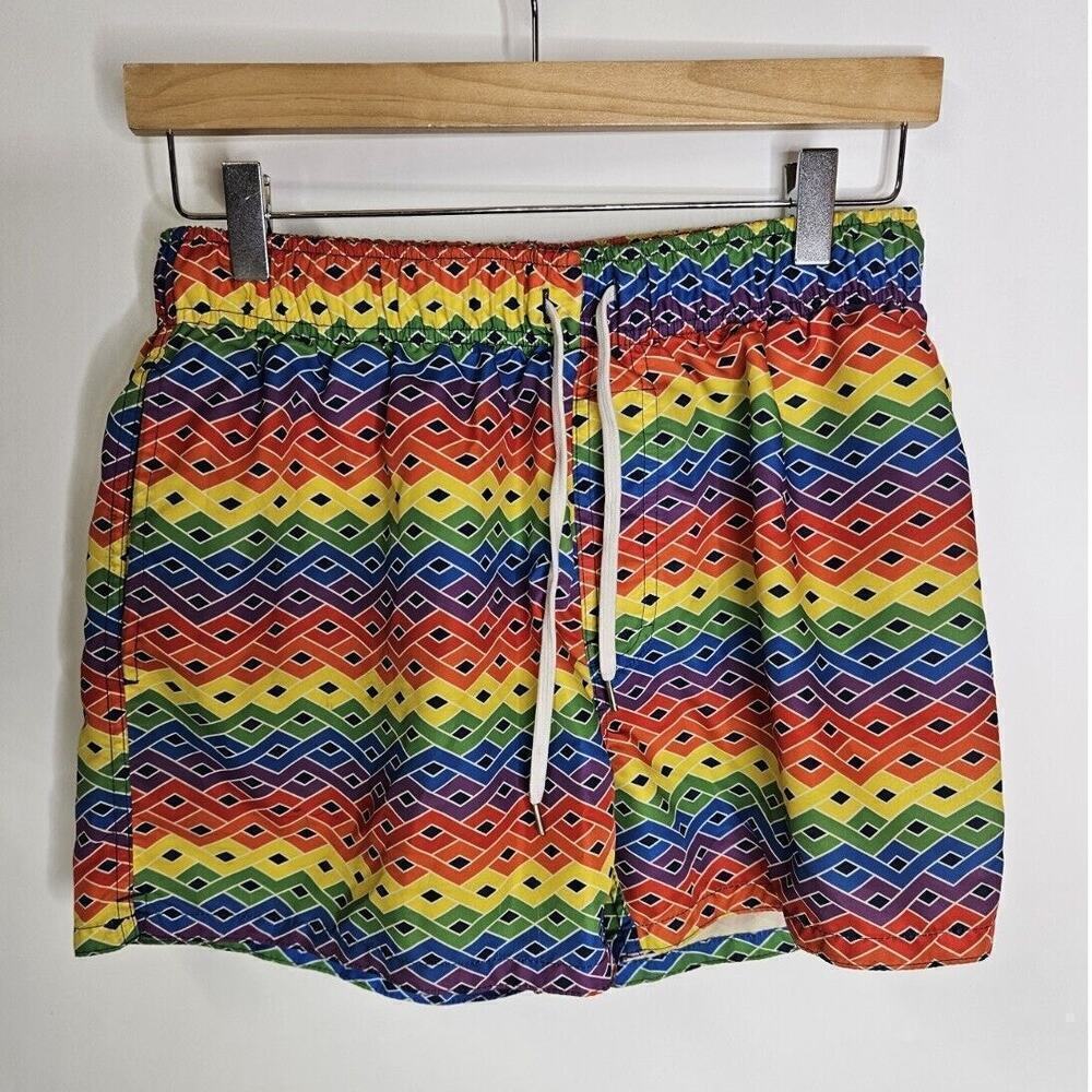 EVOLVE Lined Swimsuit Trunks Size Large Swim Colorful Rainbow Lightweight Lined